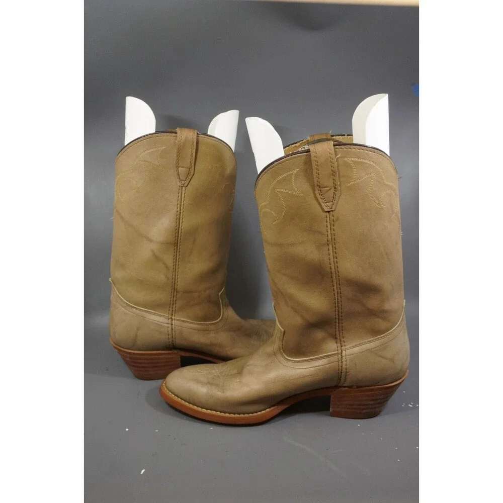 Dingo 8609 Vintage Western Cowboy Tan Leather Boots Men Size 12D Stacked Heel